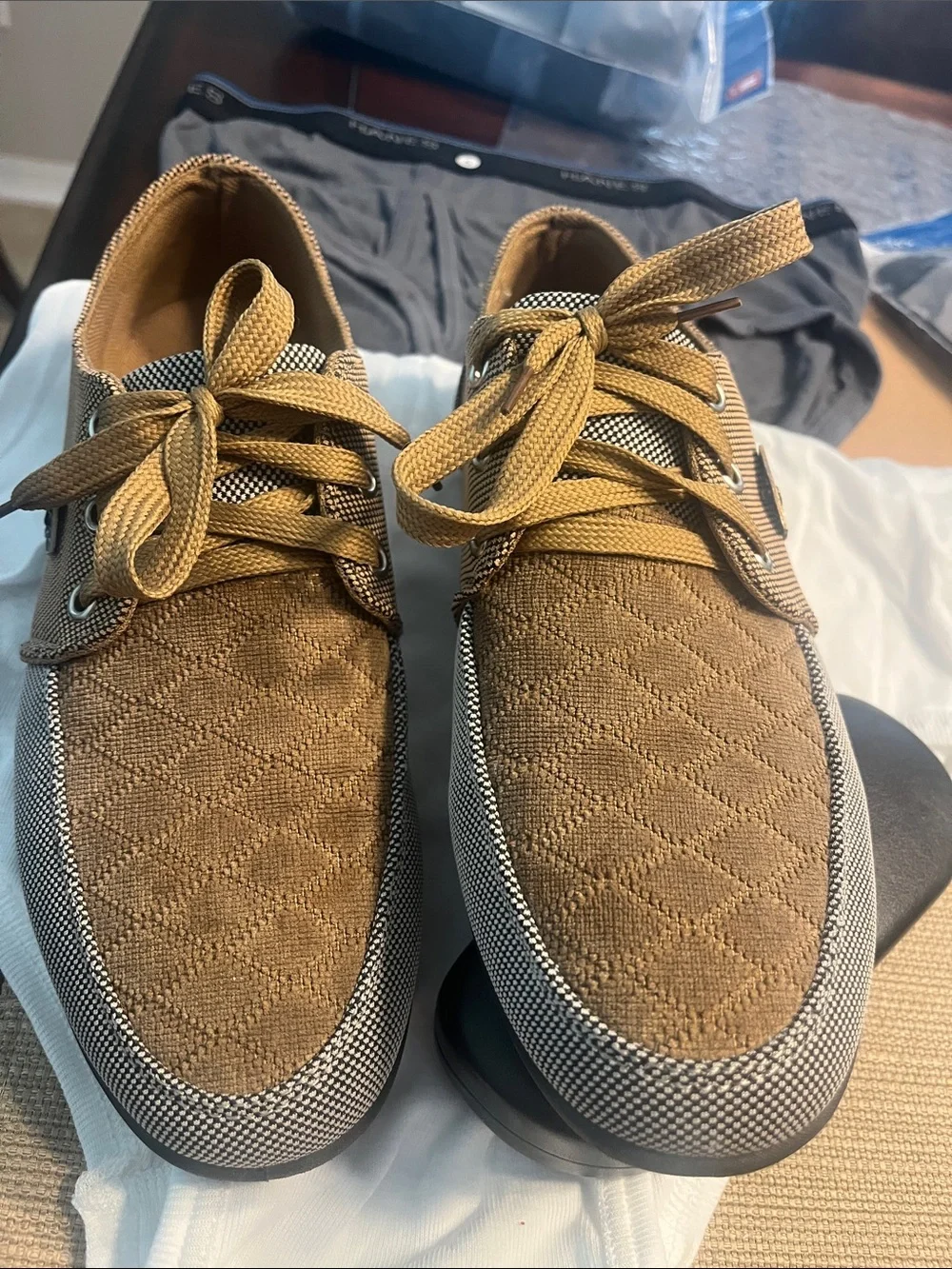 Men's Excalibur costume shoes Tan Quilted Lace-Up Oxfords 7.5 -8